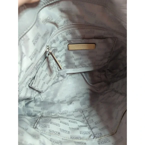 Michael Kors Ash Grey Purse Shoulder Bag Large Tote Tan Straps With Chains MK‎ - Picture 5 of 5